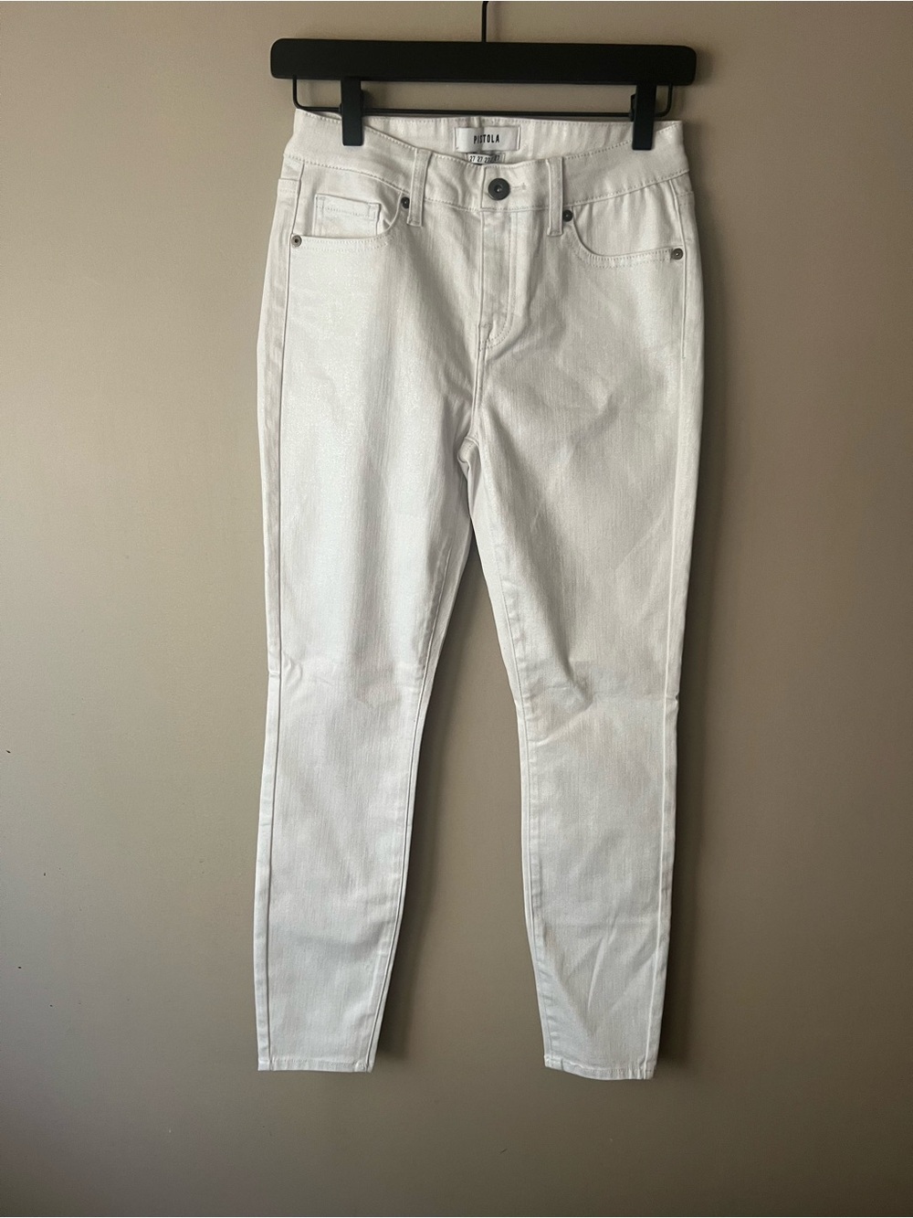 pistola White Skinny Jeans Metallic Shine Size 27